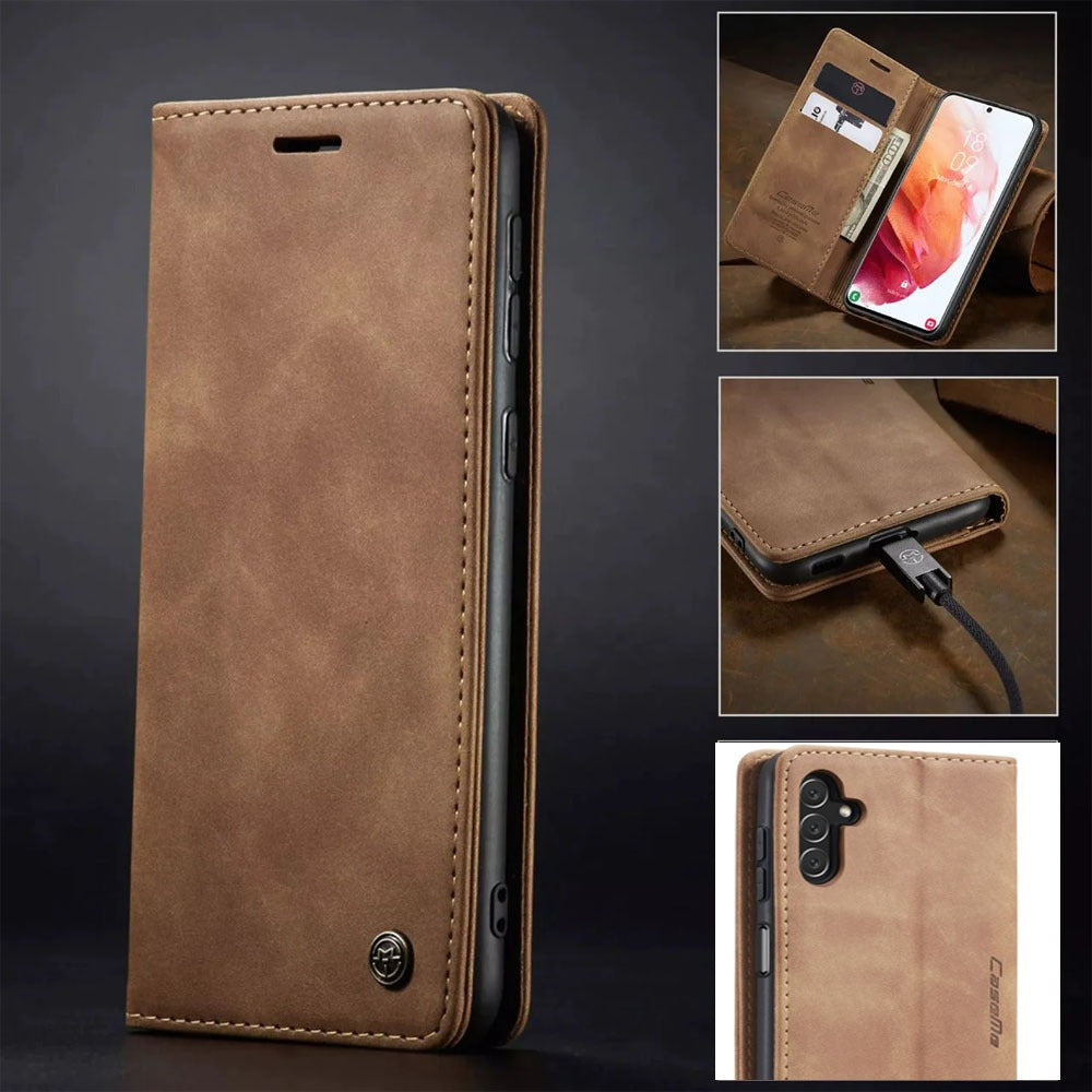 [FREE SHIPPING] CaseMe Retro Leather Case For Samsung A14 Book Style Flip Wallet Magnetic Cover Card Slots Case For Samsung A14