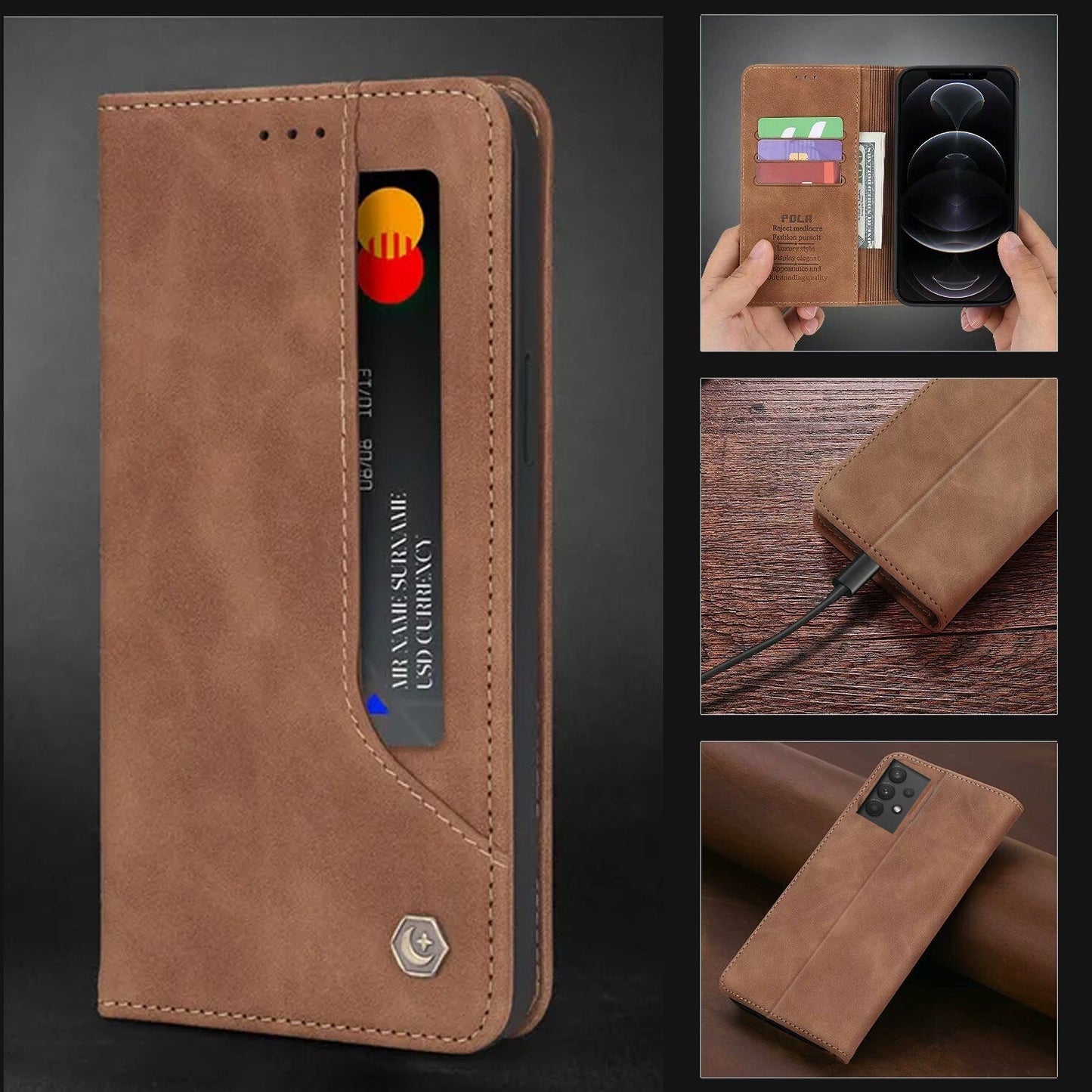 [FREE SHIPPING]  Retro Leather Case For Samsung A32 Book Style Flip Wallet Magnetic Cover Card Slots Case For Samsung A32