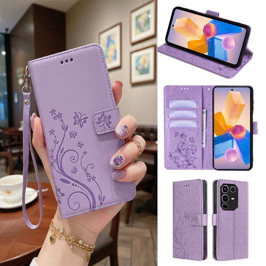 [FREE SHIPPING] BUTTERFLY FLOWER LEATHER FLIP WALLET CASE FOR INFINIX NOTE 50