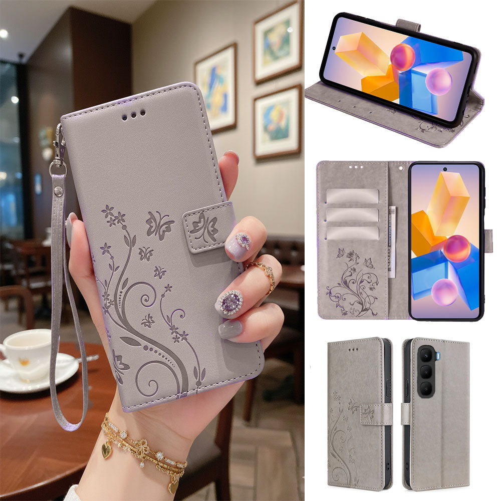 [FREE SHIPPING] BUTTERFLY FLOWER LEATHER FLIP WALLET CASE FOR INFINIX HOT 60 PRO