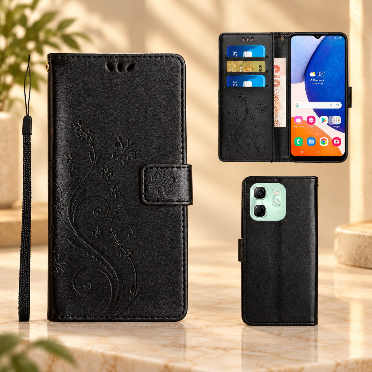 [FREE SHIPPING] BUTTERFLY FLOWER LEATHER FLIP WALLET CASE FOR INFINIX HOT 50i/Smart 9