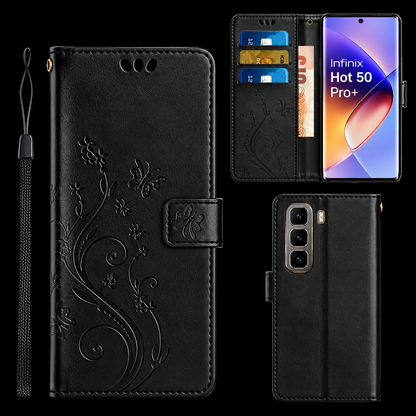 [FREE SHIPPING] BUTTERFLY FLOWER LEATHER FLIP WALLET CASE FOR INFINIX HOT 50 PRO PLUS