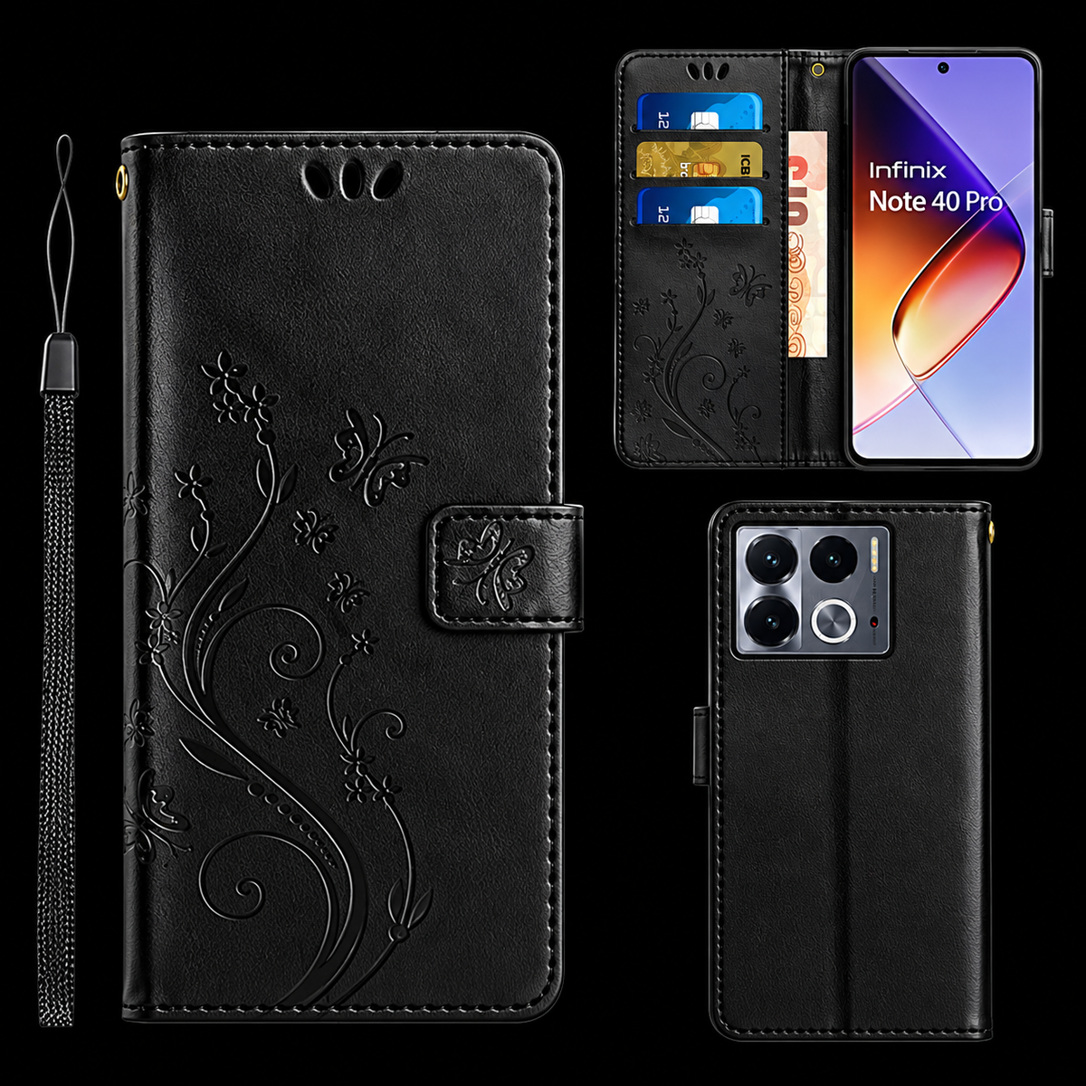 [FREE SHIPPING] BUTTERFLY FLOWER LEATHER FLIP WALLET CASE FOR INFINIX NOTE 40 PRO