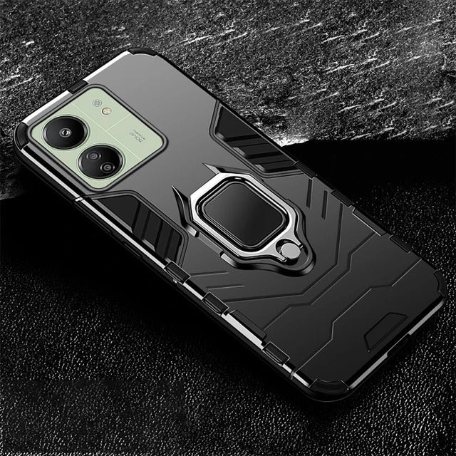 [ FREE SHIPPING] Redmi 13C ,ARMOR SHOCKPROOF STAND HOLDER COVER - BLACK
