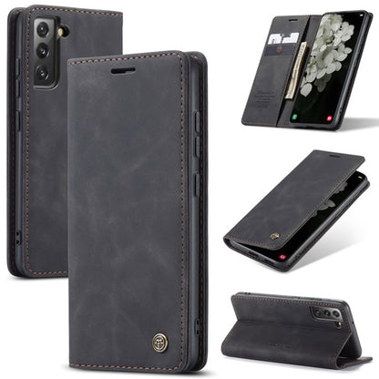 [FREE SHIPPING] CaseMe Retro Leather Case For Samsung S22 Book Style Flip Wallet Magnetic Cover Card Slots Case For Samsung S22 - Brown