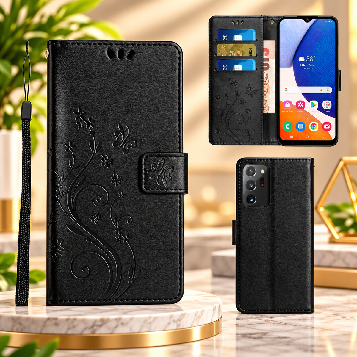 [FREE SHIPPING] BUTTERFLY FLOWER LEATHER FLIP WALLET CASE FOR SAMSUNG S21 ULTRA
