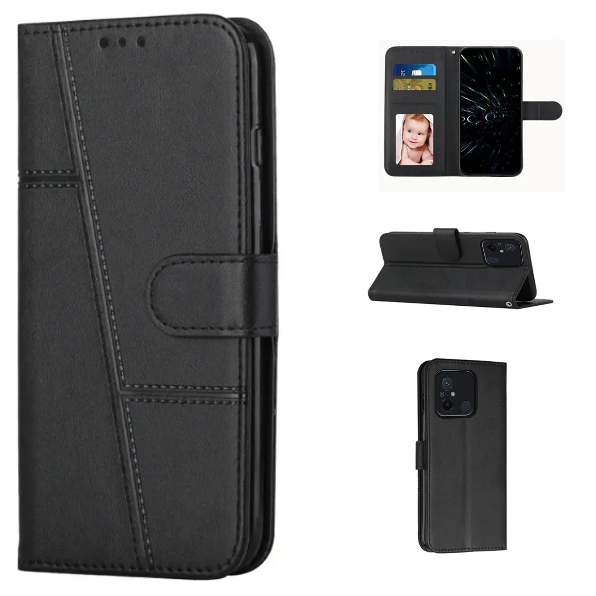 [FREE SHIPPING]BOOKLET LEATHER FLIP WALLET CASE FOR REDMI 12C