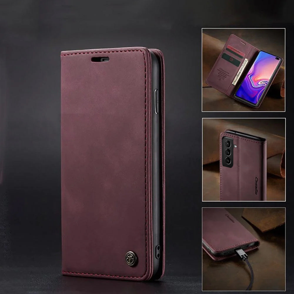 [FREE SHIPPING] CaseMe Retro Leather Case For Samsung S21 Plus Book Style Flip Wallet Magnetic Cover Card Slots Case For Samsung S21 Plus - Brown