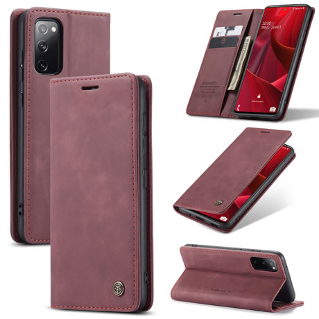[FREE SHIPPING] CaseMe Retro Leather Case for Samsung S20 FE Book Style Flip Wallet Magnetic Cover Card Slots Case for Samsung S20 FE - Brown