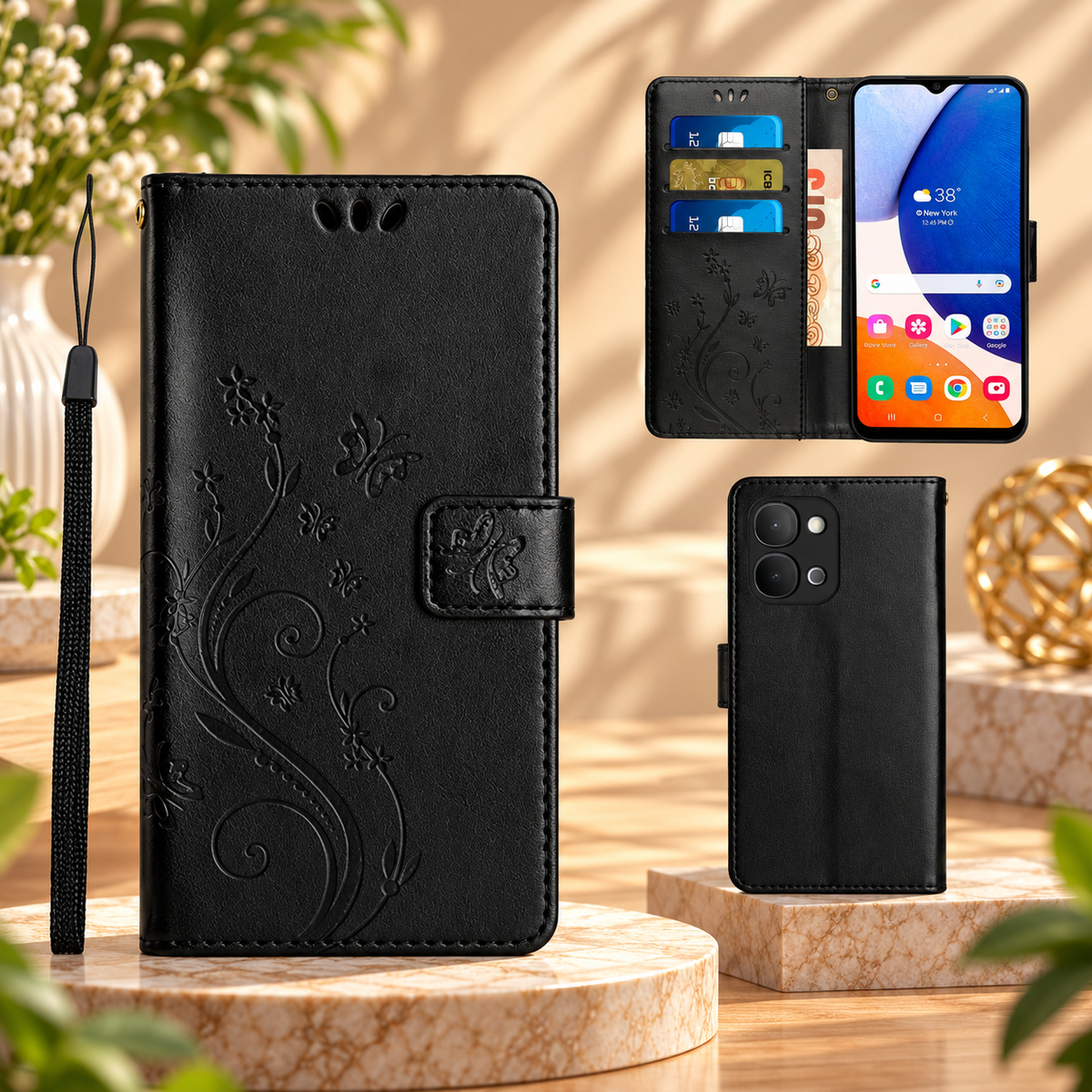 [FREE SHIPPING] BUTTERFLY FLOWER LEATHER FLIP WALLET CASE FOR VIVO Y05/Y11d