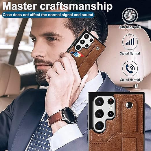 [FREE SHIPPING] BUSINESS CARD SLOT ADJUSTABLE WRIST STRAP CREDIT CARD SLOT SLIM SHOCKPROOF LEATHER CASE FOR SAMSUNG S26 ULTRA