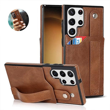[FREE SHIPPING] BUSINESS CARD SLOT ADJUSTABLE WRIST STRAP CREDIT CARD SLOT SLIM SHOCKPROOF LEATHER CASE FOR SAMSUNG S26 ULTRA