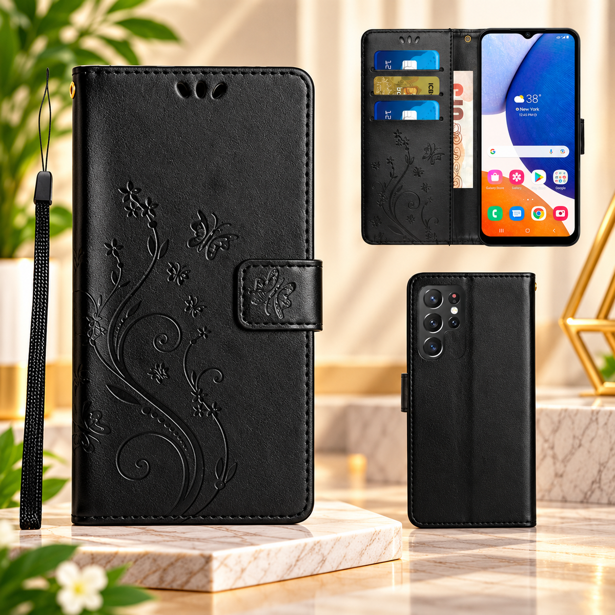 [FREE SHIPPING] BUTTERFLY FLOWER LEATHER FLIP WALLET CASE FOR SAMSUNG S23 ULTRA