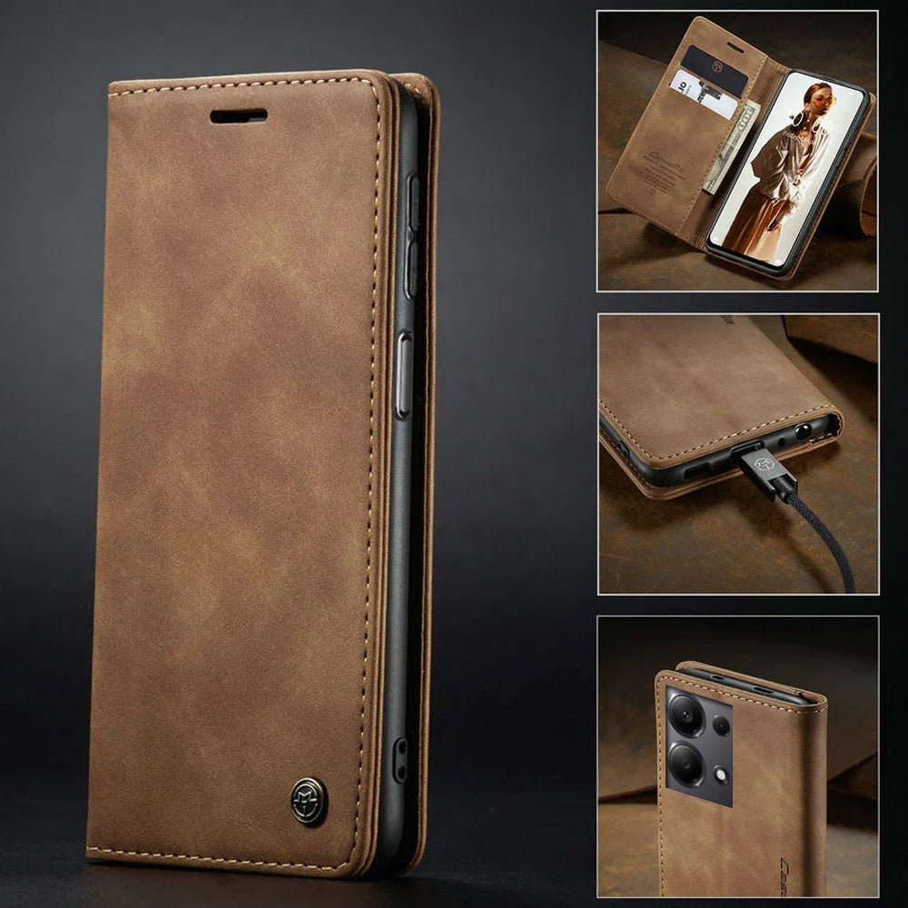 [FREE SHIPPING] CaseMe Retro Leather Case for Redmi Note 13 Pro Book Style Flip Wallet Magnetic Cover Card Slots Case for Redmi Note 13 Pro