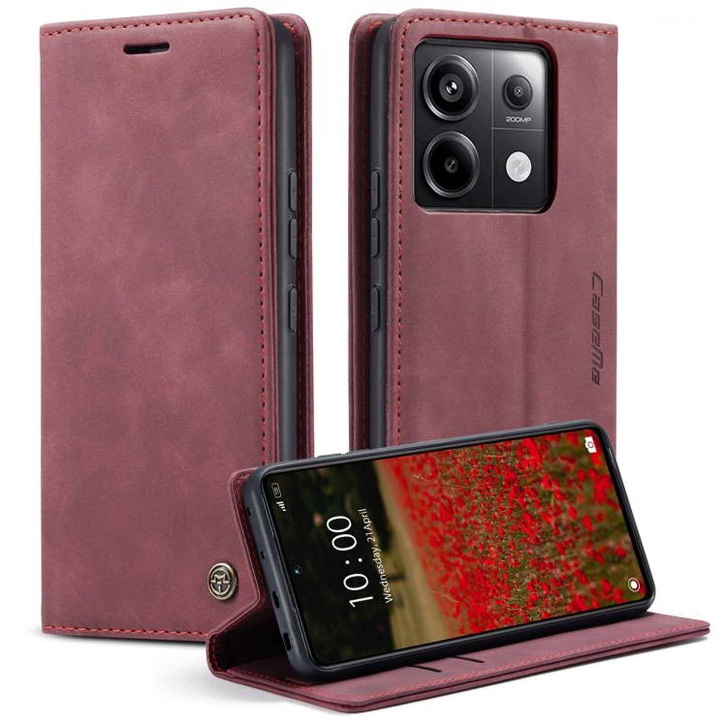 [FREE SHIPPING] CaseMe Retro Leather Case for Redmi Note 13 Book Style Flip Wallet Magnetic Cover Card Slots Case for Redmi Note 13