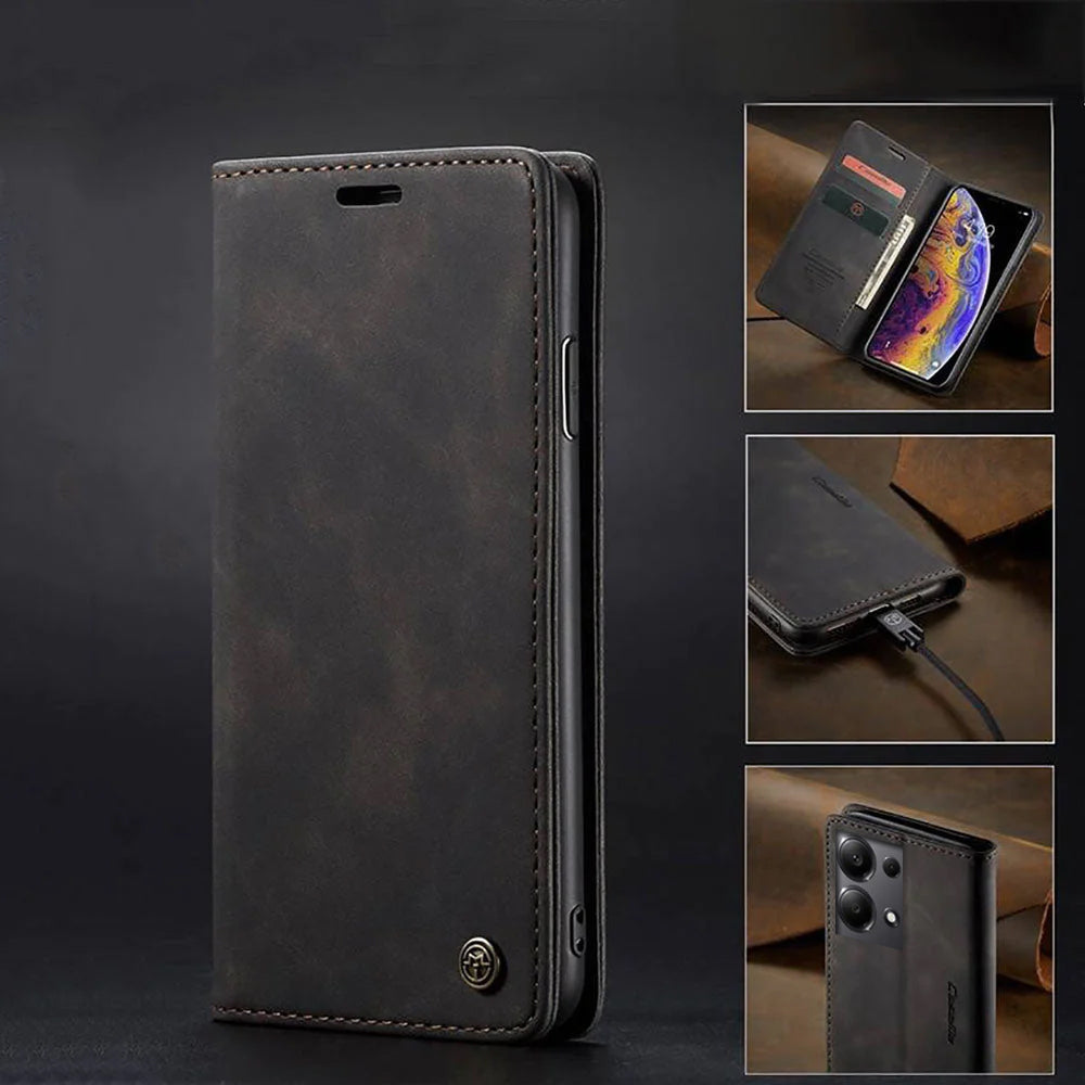 [FREE SHIPPING] CaseMe Retro Leather Case for Redmi Note 13 Pro Book Style Flip Wallet Magnetic Cover Card Slots Case for Redmi Note 13 Pro