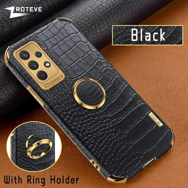 [ FREE SHIPPING] Crocodile Pattern Leather Case For Samsung A32 5G- Black