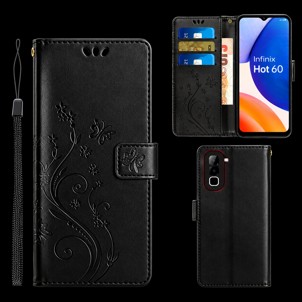 [FREE SHIPPING] BUTTERFLY FLOWER LEATHER FLIP WALLET CASE FOR INFINIX HOT 70