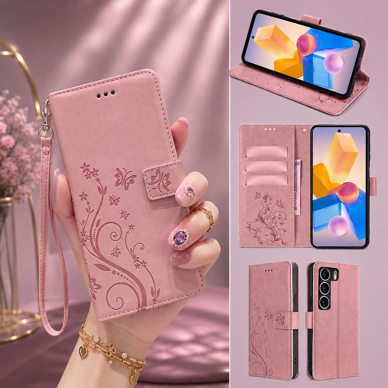 [FREE SHIPPING]BUTTERFLY FLOWER LEATHER CASE FOR TECNO MODELS