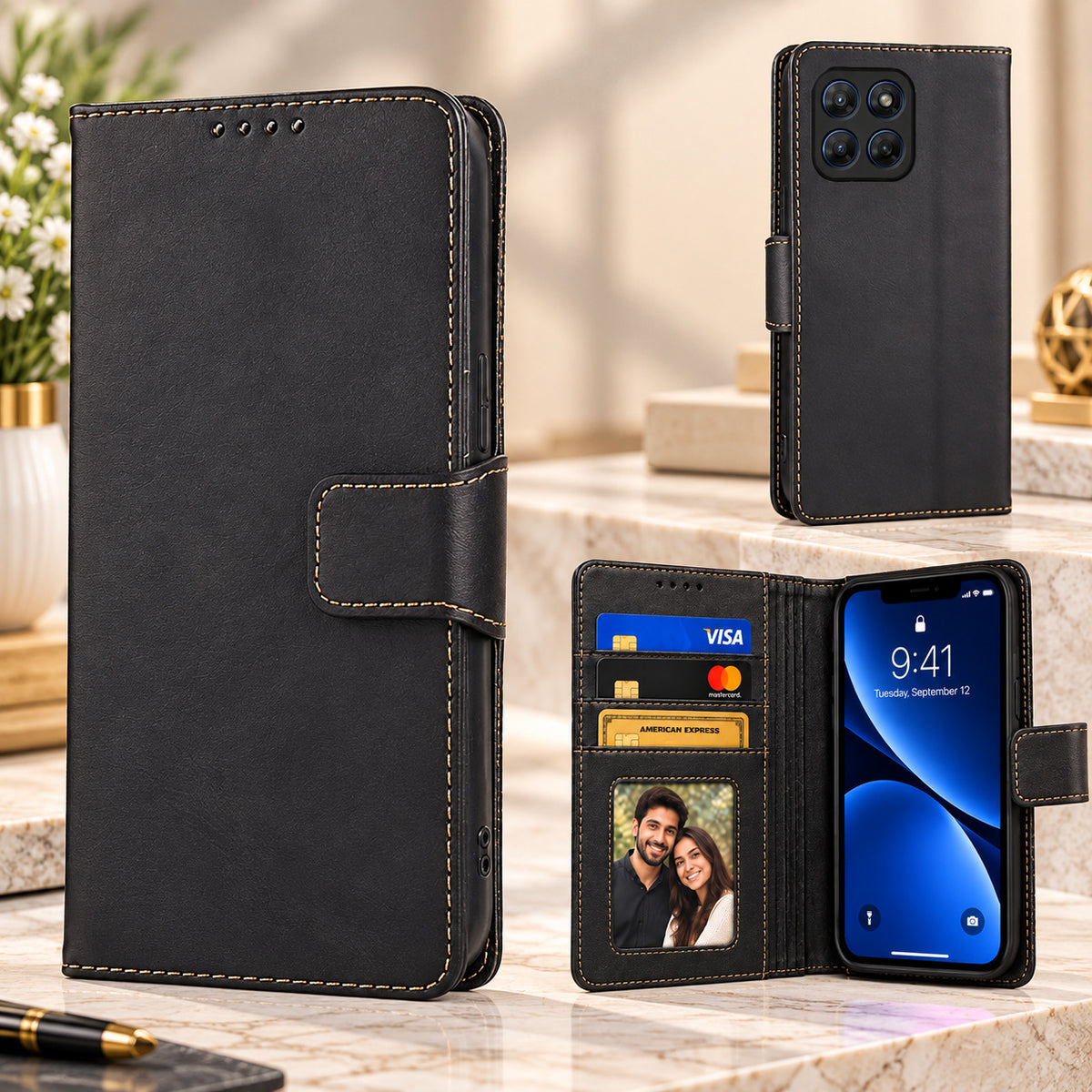 [FREE SHIPPING] LEATHER FLIP CASE FOR MOTOROLA MOTO G37/ G47/ G37 POWER