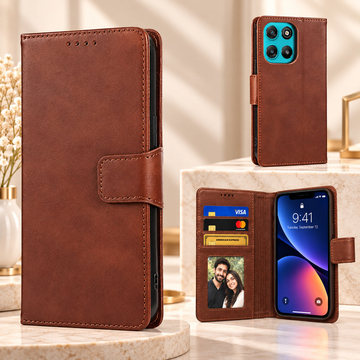 [FREE SHIPPING] LEATHER FLIP CASE FOR MOTOROLA MOTO G57 POWER/G67 POWER/G100/G100S