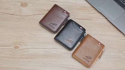 Fashion Men's Genuine Leather Wallet Business Card Holder Man Money Bag Purse Zipper Wallet PU Rfid Anti Theft Male for Men