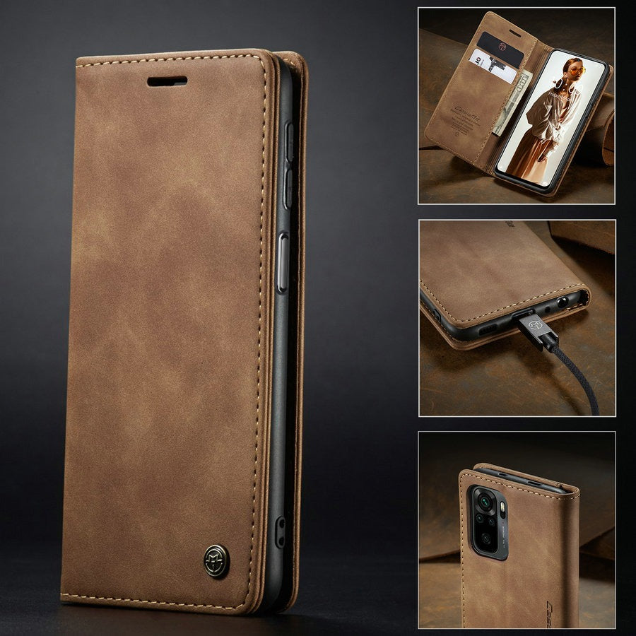 [FREE SHIPPING] CaseMe Retro Leather Case for Samsung A72 Book Style Flip Wallet Magnetic Cover Card Slots Case for Samsung A72 - Brown