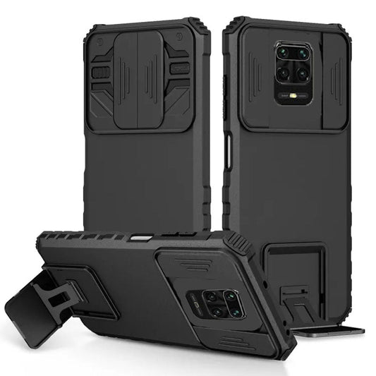 [ FREE SHIPPING] FOR REDMI NOTE 9S PHONE CASE HARD SLIDING LENS PROTECT KICKSTAND BACK COVER - BLACK