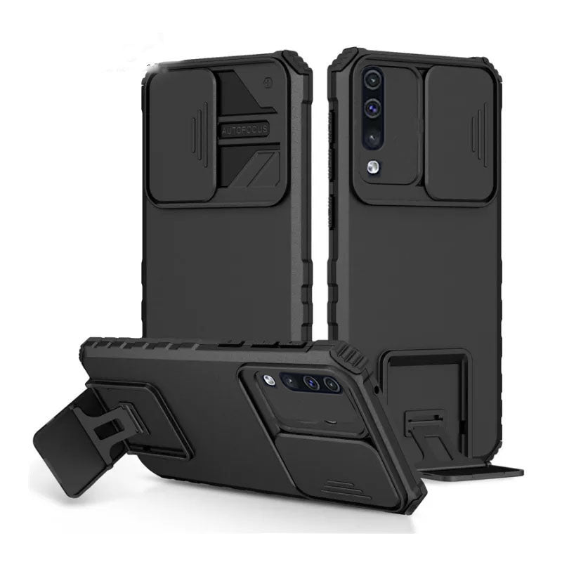 [ FREE SHIPPING] FOR SAMSUNG A50 PHONE CASE HARD SLIDING LENS PROTECT KICKSTAND BACK COVER - BLACK