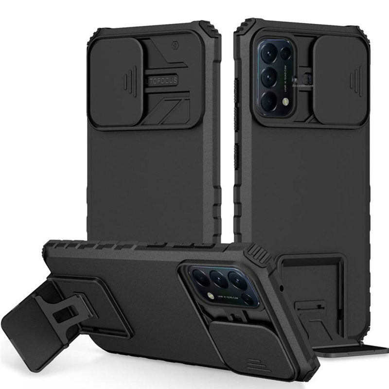 [ FREE SHIPPING] FOR Oppo Reno 5 PHONE CASE HARD SLIDING LENS PROTECT KICKSTAND BACK COVER - BLACK