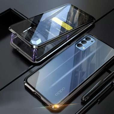 FREE SHIPPING] LUXURY FRONT & BACK TEMPERED GLASS MAGNETIC CASE METAL PHONE COVER FOR OPPO RENO 5
