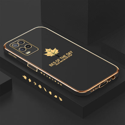 [ FREE SHIPPING] Luxury 6D Plating Case For Oppo A54 Maple Leaf Side Pattern Back Cover Soft Silicone Square Phone Cases - Black