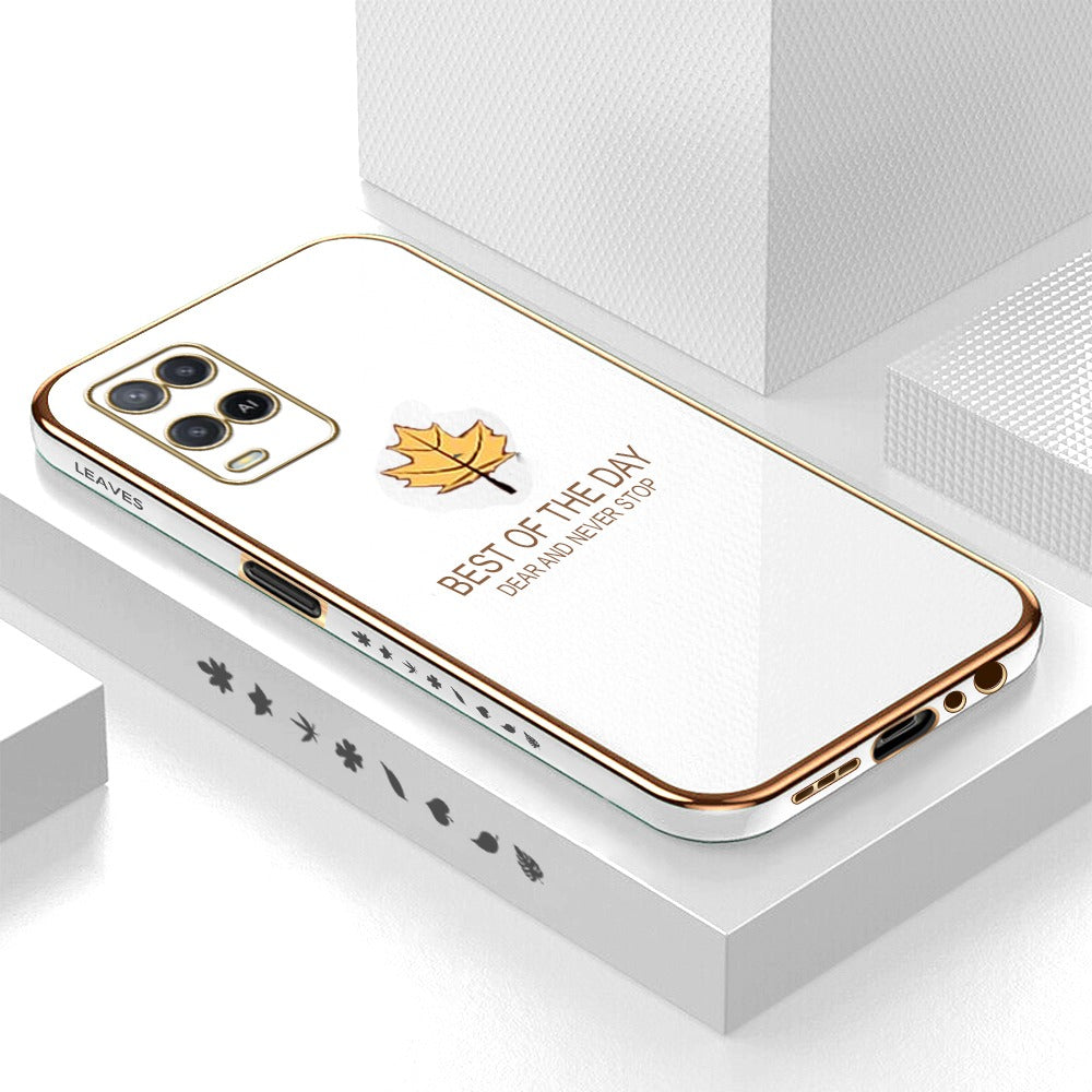 [ FREE SHIPPING] Luxury 6D Plating Case For Oppo A54 Maple Leaf Side Pattern Back Cover Soft Silicone Square Phone Cases - Black