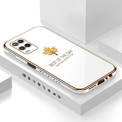 [ FREE SHIPPING] Luxury 6D Plating Case For Oppo A54 Maple Leaf Side Pattern Back Cover Soft Silicone Square Phone Cases - Black