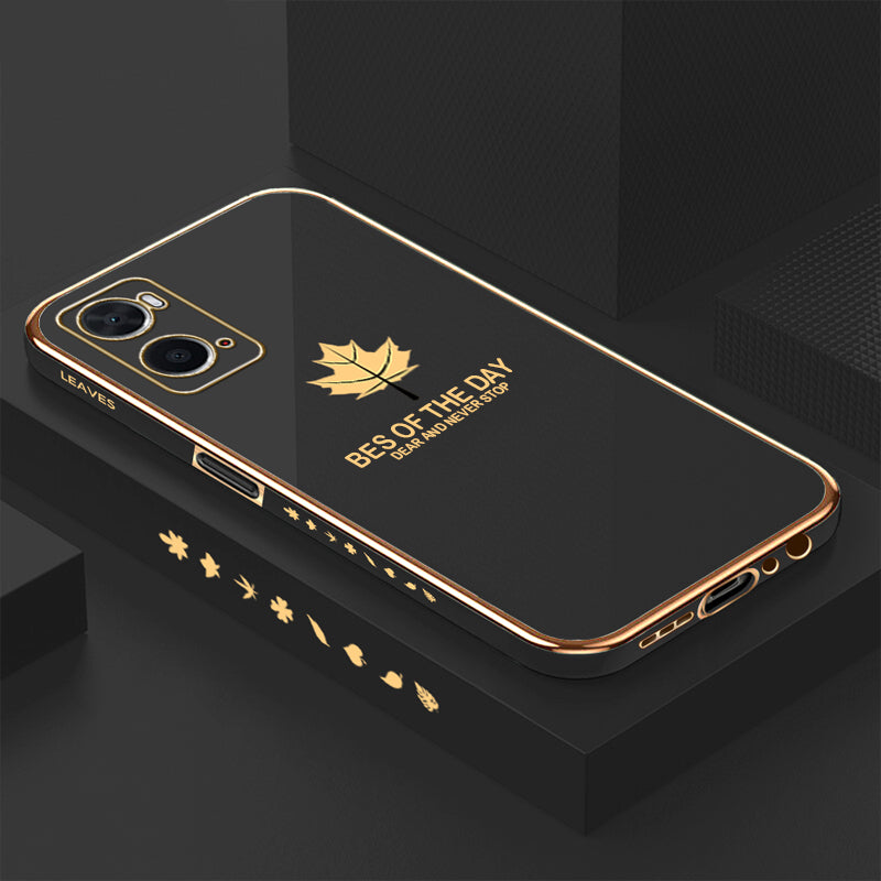 [ FREE SHIPPING] Luxury 6D Plating Case For Oppo A76 Maple Leaf Side Pattern Back Cover Soft Silicone Square Phone Cases