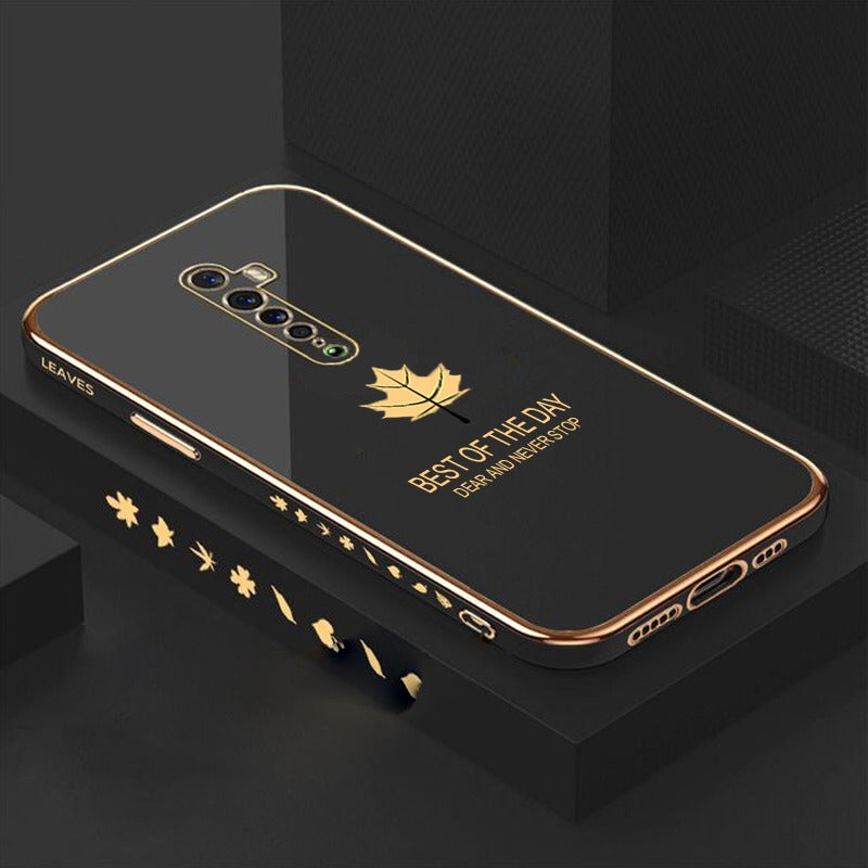 [ FREE SHIPPING] Luxury 6D Plating Case For Oppo Reno 2F Maple Leaf Side Pattern Back Cover Soft Silicone Square Phone Cases - Black
