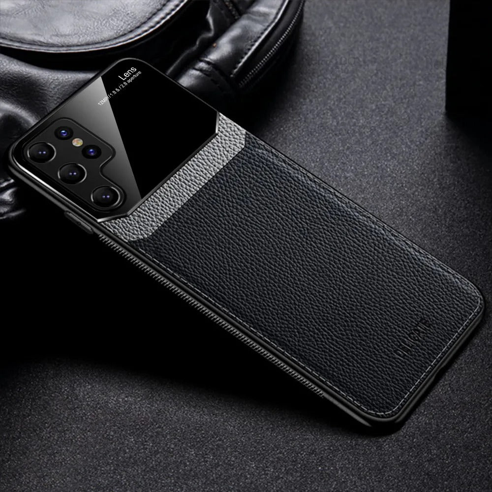 Luxury Slim Leather Case Lens Shockproof Back Cover  For S23 Ultra