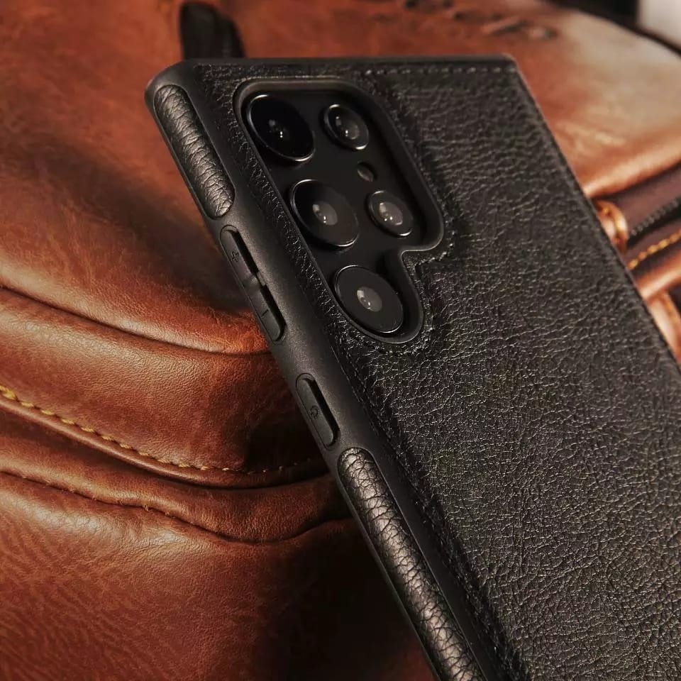 [ FREE SHIPPING] Leather Logo Cut Back Case For Samsung S23 Ultra