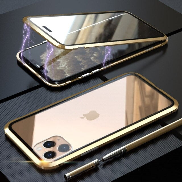 [ FREE SHIPPING] Luxury Iphone 13 Pro  Front & Back Tempered Glass Magnetic Case Metal Phone Cover