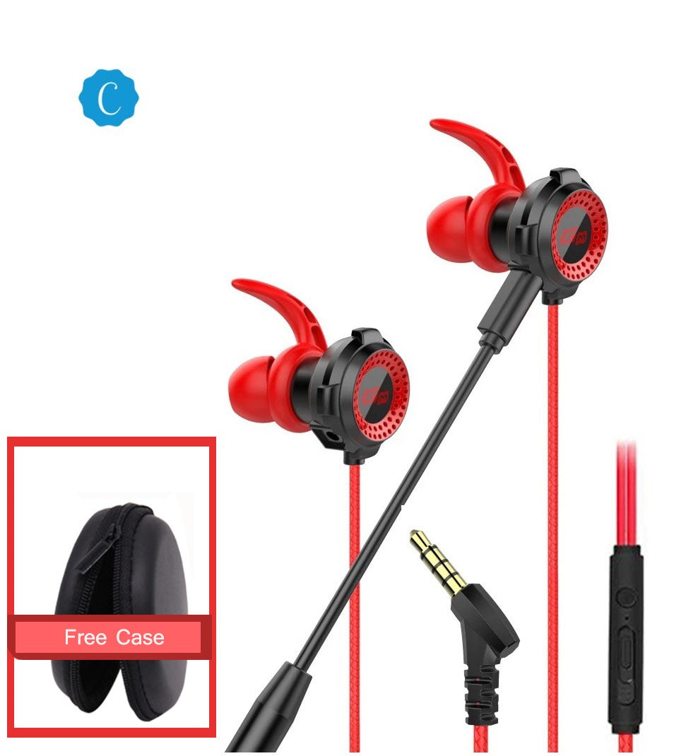 [ FREE SHIPPING] G20 Gaming Earphone Wired Game Earbuds In-ear Headphone 3.5mm for Pubg PS4 Headphone Computer Phone Game Handfree with Mic - Red