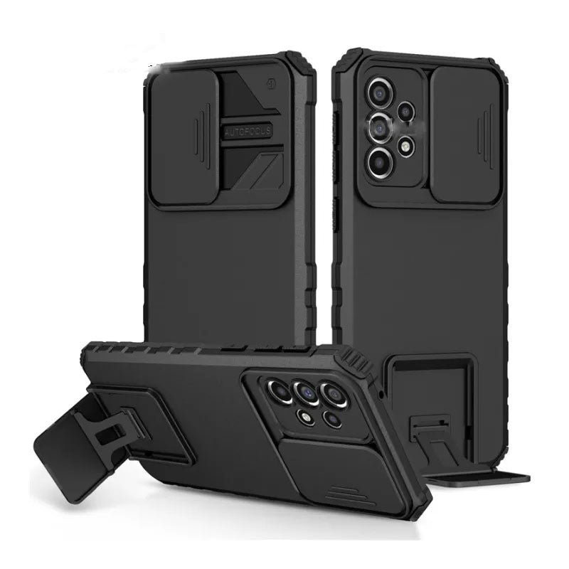 [ FREE SHIPPING] For Samsung Galaxy A13 Phone Case Hard Sliding Lens Protect Kickstand Back Cover - Black