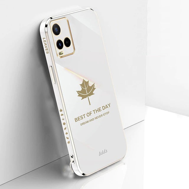 [ FREE SHIPPING] Luxury 6D Plating Case For Vivo Y21 Maple Leaf Side Pattern Back Cover Soft Silicone Square Phone Cases