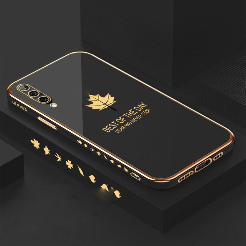 [ FREE SHIPPING] Luxury 6D Plating Case For Huawei Y9s Maple Leaf Side Pattern Back Cover Soft Silicone Square Phone Cases - Black