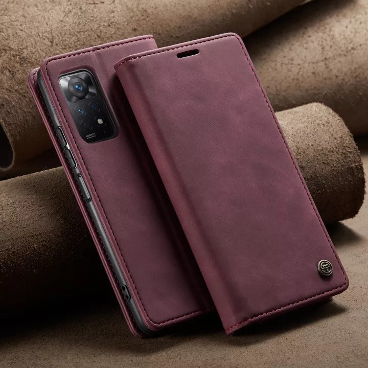 [FREE SHIPPING] CaseMe Retro Leather Case For Redmi Note 11 Book Style Flip Wallet Magnetic Cover Card Slots Case For Redmi Note 11
