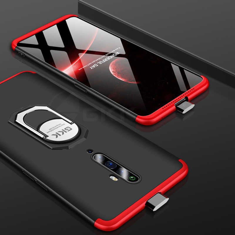 [FREE SHIPPING] GKK"Full Coverage 360 Protection Mobile Phone Back Cover Case With Ring Holder For Oppo Reno 2f - Red & Black