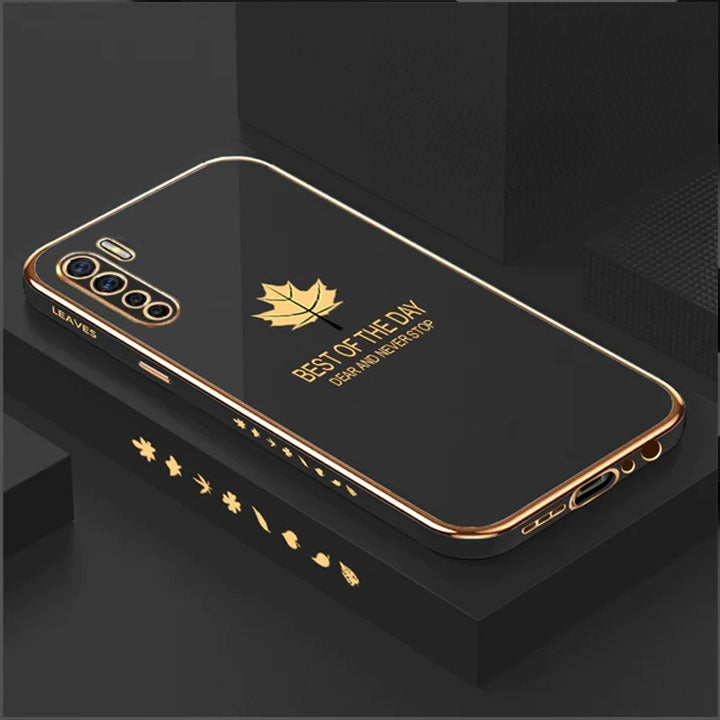 [ FREE SHIPPING] Luxury 6D Plating Case For Oppo F15 Maple Leaf Side Pattern Back Cover Soft Silicone Square Phone Cases