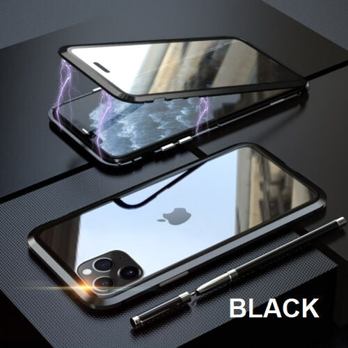 [ FREE SHIPPING] Luxury Iphone 14 Pro Max Front & Back Tempered Glass Magnetic Case Metal Phone Cover