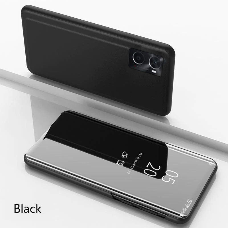Luxury Mirror Flip 360 Degree Protector Case View Smart Phone Case For Oppo A96 - Black
