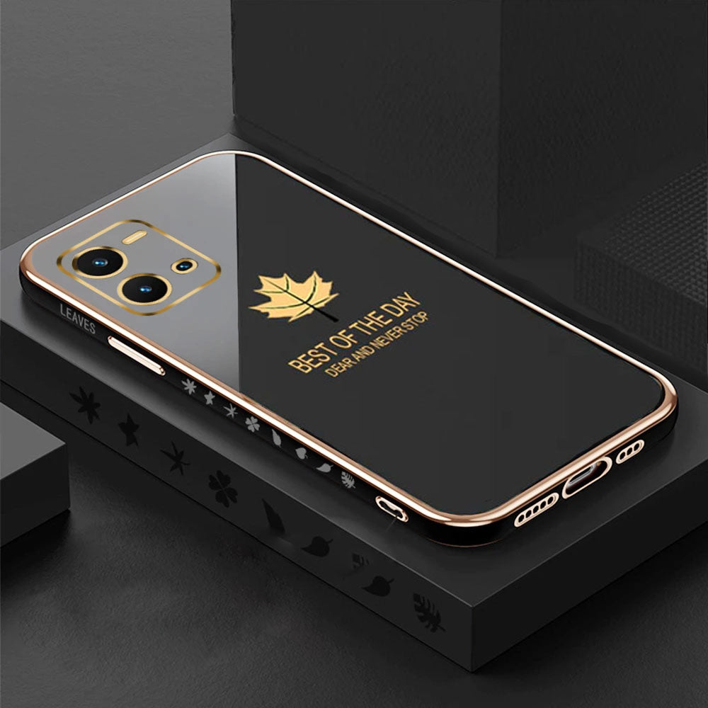 [ FREE SHIPPING] Luxury 6D Plating Case For Vivo V25 Maple Leaf Side Pattern Back Cover Soft Silicone Square Phone Cases