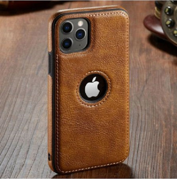 [ FREE SHIPPING] LEATHER LOGO CUT BACK CASE FOR APPLE IPHONE 15 PRO MAX